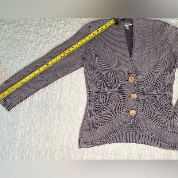Isabella Bird Anthropologie Knit Cardigan Sweater Cotton Jacket Wooden Buttons M - Picture 12 of 12